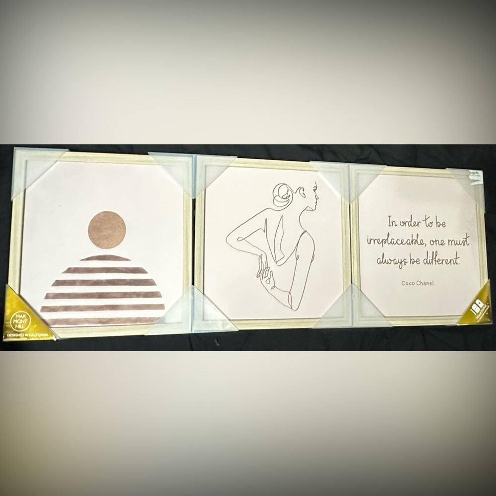 Marmont Hill 3 Pc Rose Gold Triptych Hand Foiled with Coco Chanel quote
